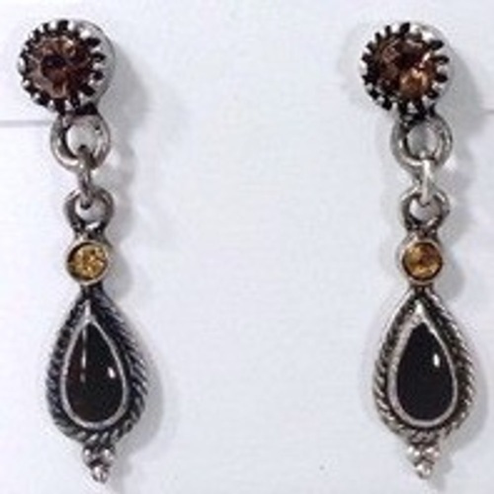 Ethel and Myrtle Inc Antiqued Silver tone Earrings Pierced Dangle Brown